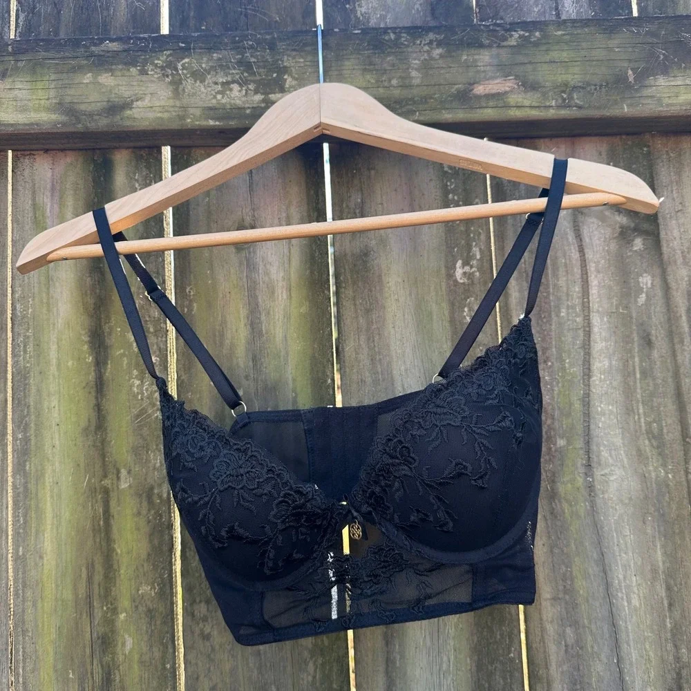 Daisy Fuentes Lace Corset Bra Bustier‎ Black Red Lined Underwire Size 36B